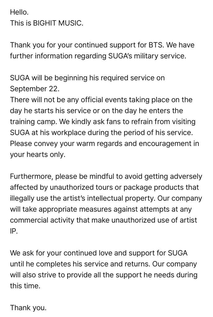 SUGA servicio militar